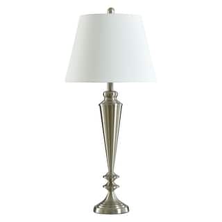 StyleCraft 34" Brushed Steel - Steel Table Lamp - White Shade