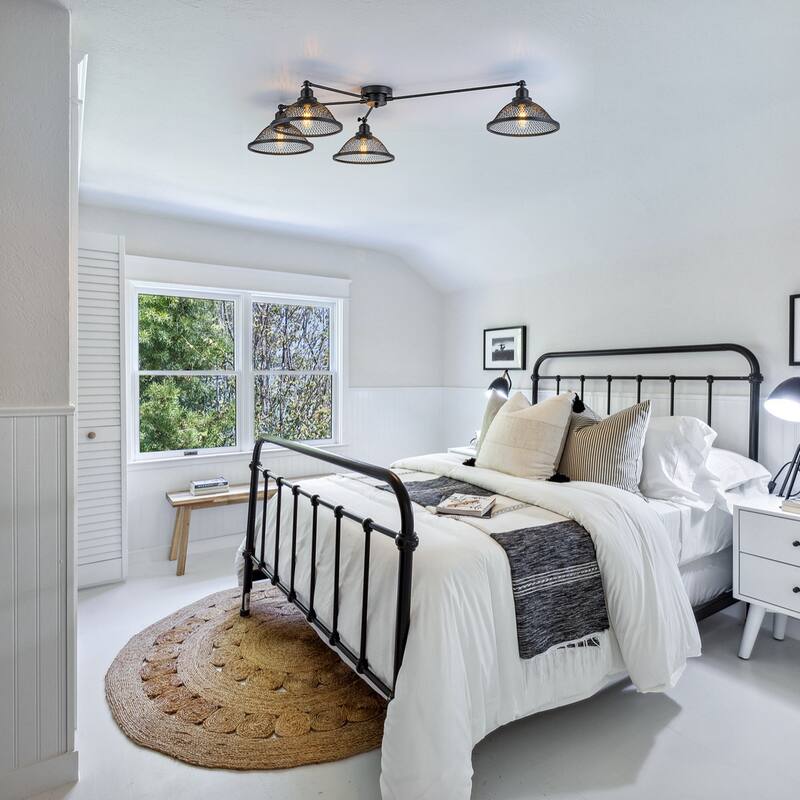 4 Lights Industrial Cone Shaped Iron Mesh Flush Mount Ceiling Light - Dia.47.24-in