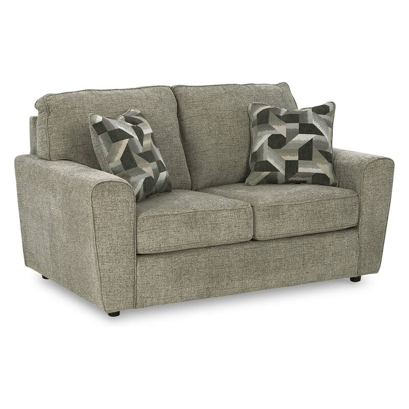 Timu Loveseat, 63 Inch Light Gray Polyester, Track Armrests, 2 Pillows