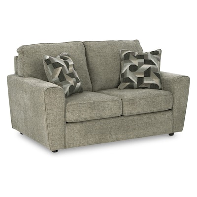 Timu Loveseat, 63 Inch Light Gray Polyester, Track Armrests, 2 Pillows