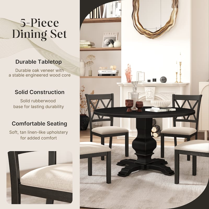 Roundhill Furniture Havre 5-Piece Pedestal Round Dining Set