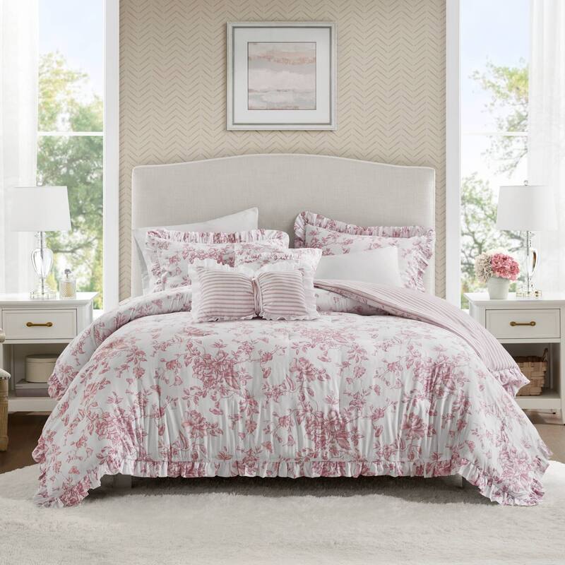4 Pieces Twin/Twin XL Comforter Set with Decorative Pillows - Pink