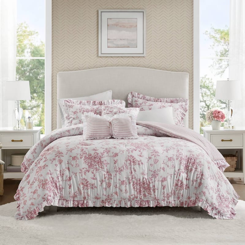 Madison Park Essentials Adele Comforter Set with Decorative Pillows - King - Pink