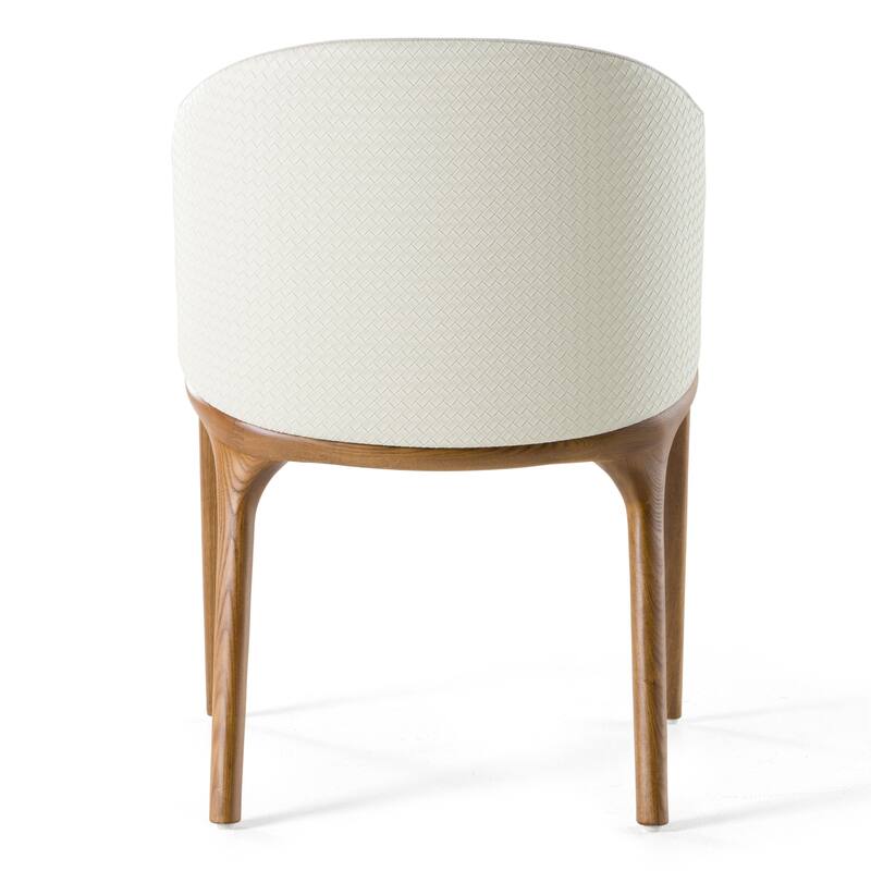 Modrest Lunde Cream Fabric, Cream Vegan Leather and Walnut Dining Arm Chair