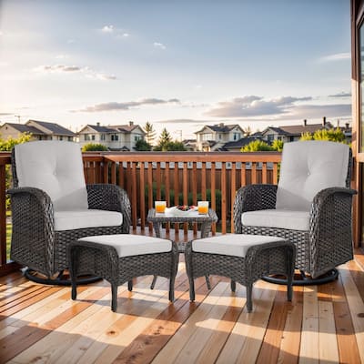 Swivel Chair with Coffee Table and Ottomans - Brown