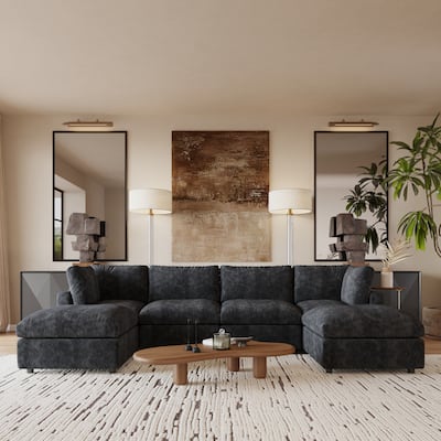 Cloud Couch Modular Sectional Sofa, 134" U Shaped Couch for Livingroom, Oversized Convertible Wide Seater with 2 Ottomans