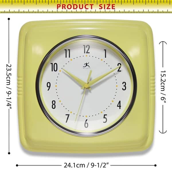dimension image slide 20 of 22, Infinity Instruments Retro 9.25-inch Square Wall Clock - 9.25 x 1.875 x 9.5