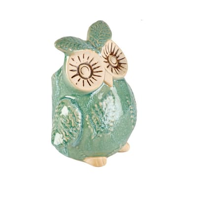 Elements Green and Tawny Owl Figurine, 6X7 Inch