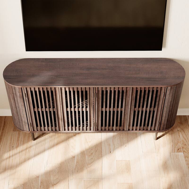 WAMPAT 64.4" Fluted TV Stand,Wood Entertainment Center for TVs Up to 70 inches