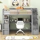 preview thumbnail 1 of 14, Twin Size Wood Loft Bed with Desk and Shelves,Storage Staircase and Drawers Gray