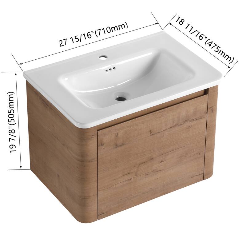 Floating Bathroom Vanity with Sink, Wall-Mounted Bathroom Storage Cabinet, Vanity Cabinet & Ceramic Sink Set