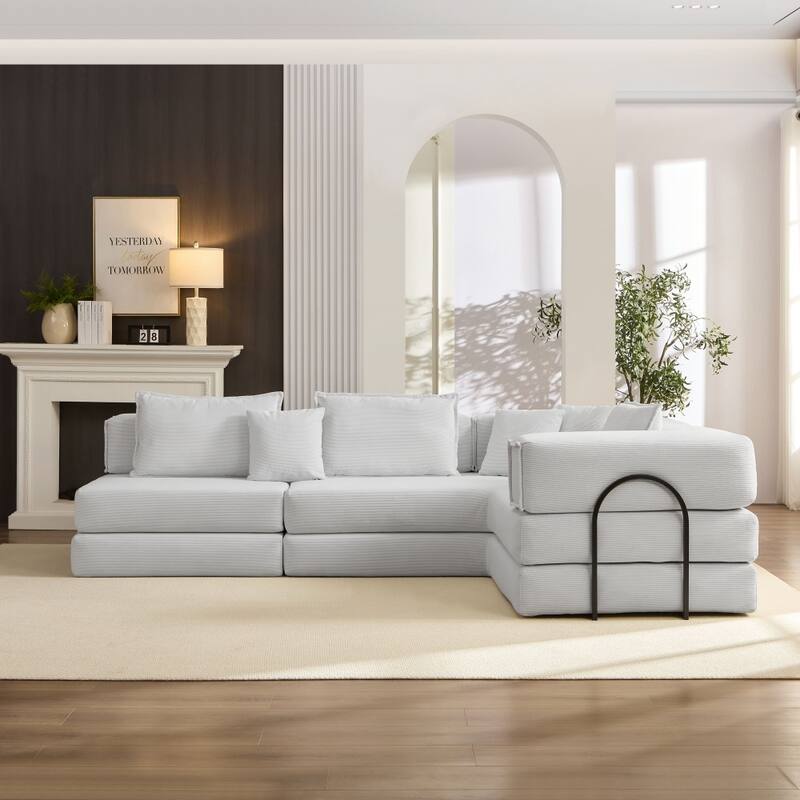 118.2" Modular L-Shaped Oversized Upholstered Sectional Sofa Set with 6 Pillows - White