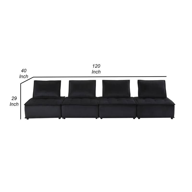 Alaya 120 Inch 3 Piece Modular Sofa, Tufted Soft Black Velvet