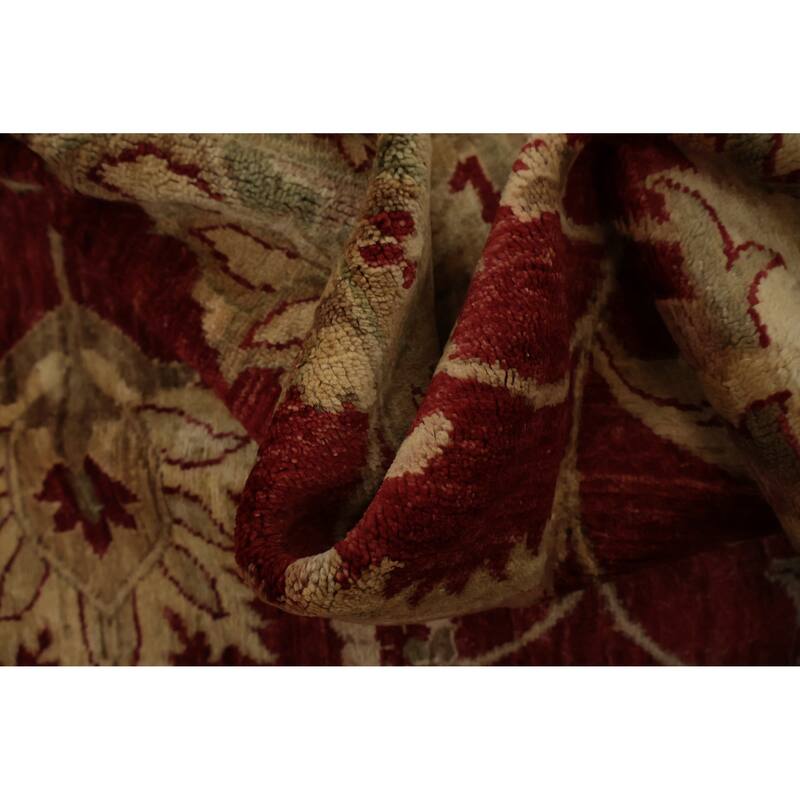 Hand Knotted Oriental 100% Wool Carpet Traditional Floral Red Peshawar Area Rug - 12' 4'' X 9' 0''