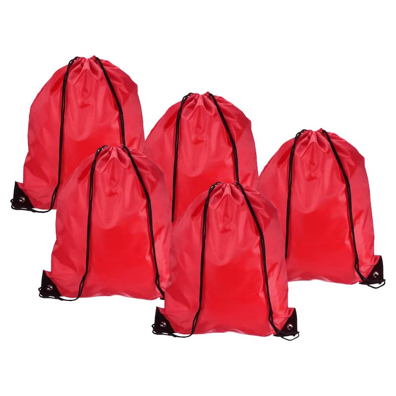 5Pcs 42x34cm Nylon Drawstring Backpack Cinch Storage Sack Sports Bags - Red