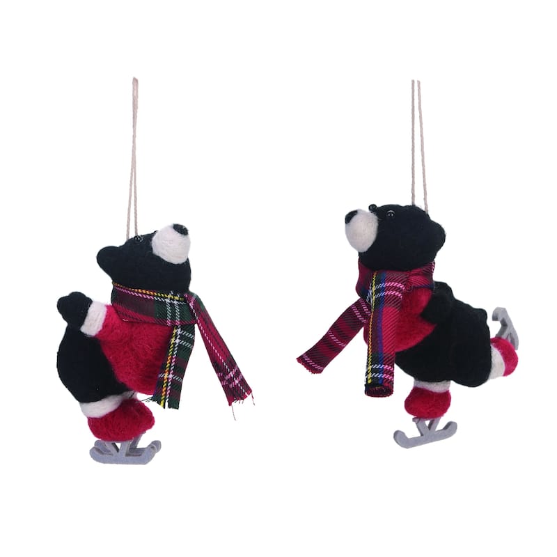 Transpac Felt Wool Skating Bear Ornament Set of 2 Christmas Home Decorations