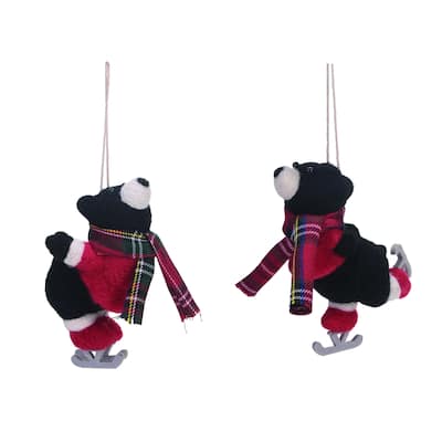 Transpac Felt Wool Skating Bear Ornament Set of 2 Christmas Home Decorations