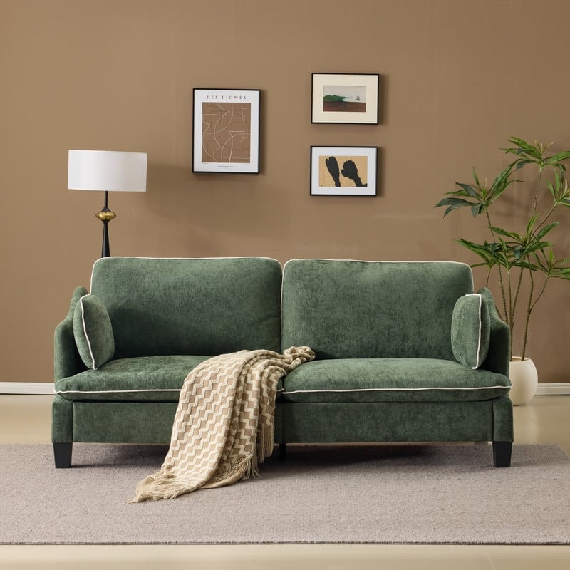 Transitional Loveseat Piped T-Cushions & Linen Blend