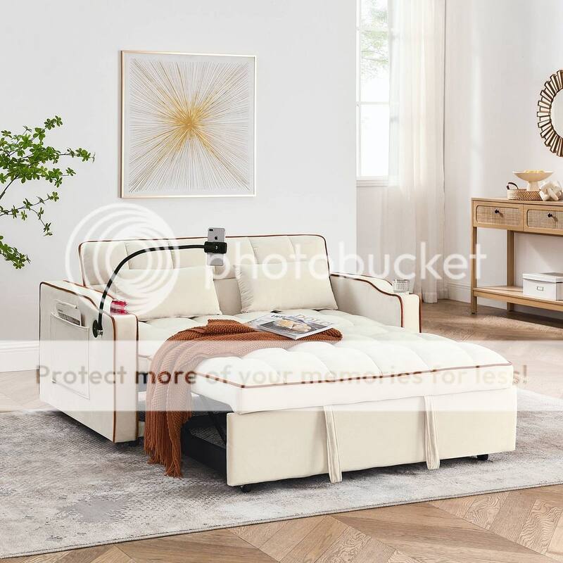 55.51'' Modern Versatile Foldable Sofa Bed With Adjustable Back and USB Port and Ashtray and Swivel Phone Stand