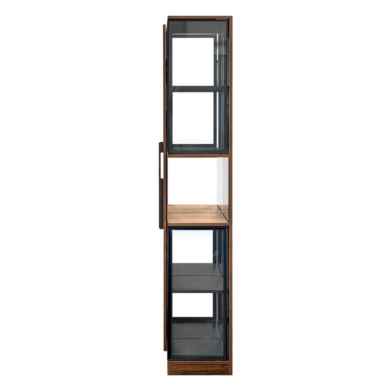 70" Display Cabinet With Glass Doors And Lights,Pull-Out Multi-Tier Storage Shelf,Wooden Display Storage Cabinets