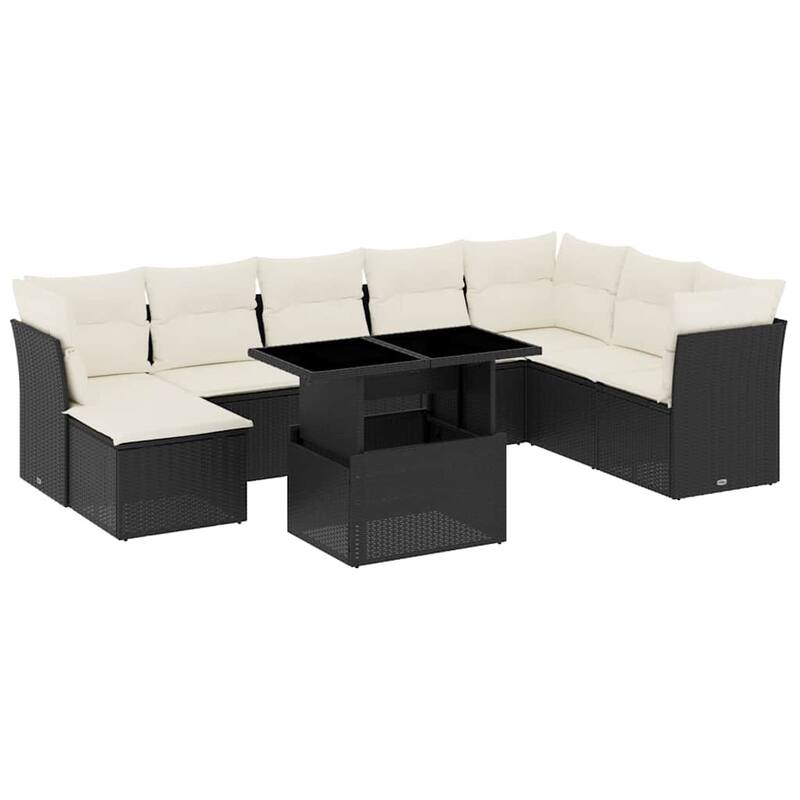 vidaXL Patio Sofa Set with Cushions Outdoor Furniture 9 Piece Poly Rattan - 21.7 x 39.4 x 28.7 in