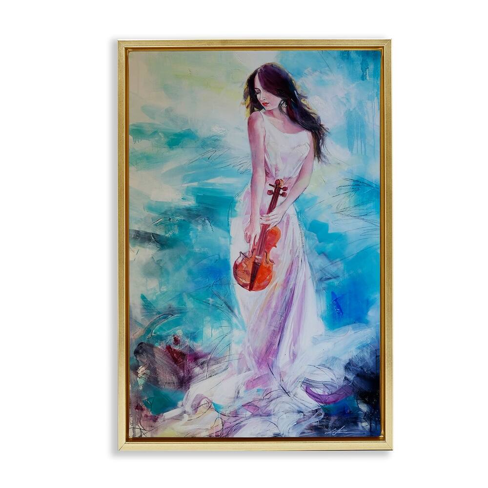 Stupell Elegant Woman with Violin Framed Floater Canvas Wall Art Design By Lucille Lee