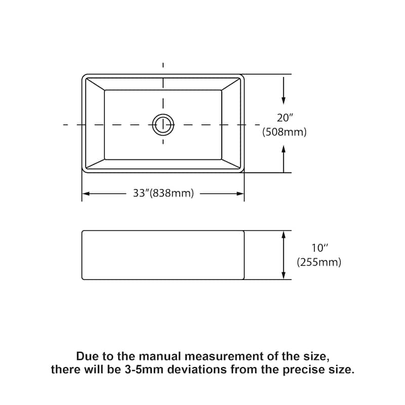 33" Farmhouse Sink - 33 x 20 x 10 Inch Kitchen Sink Apron Front Porcelain Ceramic Single Bowl Farmer Sink Basin