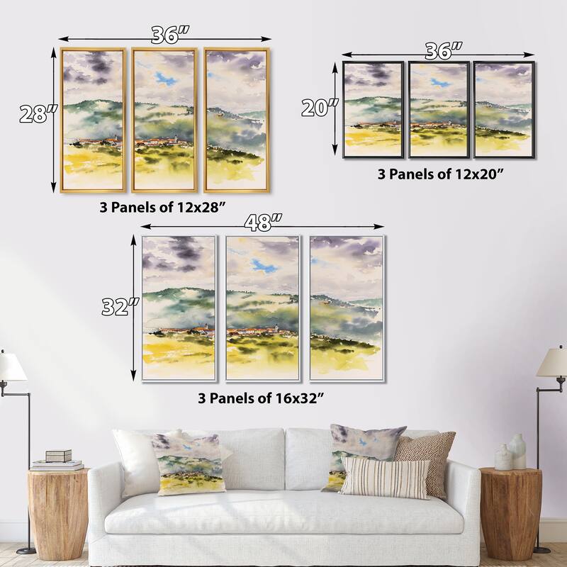 Designart "Vintage Little Mountain Town" French Country Framed Art Set