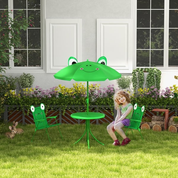 slide 2 of 5, 4 Piece Folding Kids Table and Chair Set with Sun Umbrella