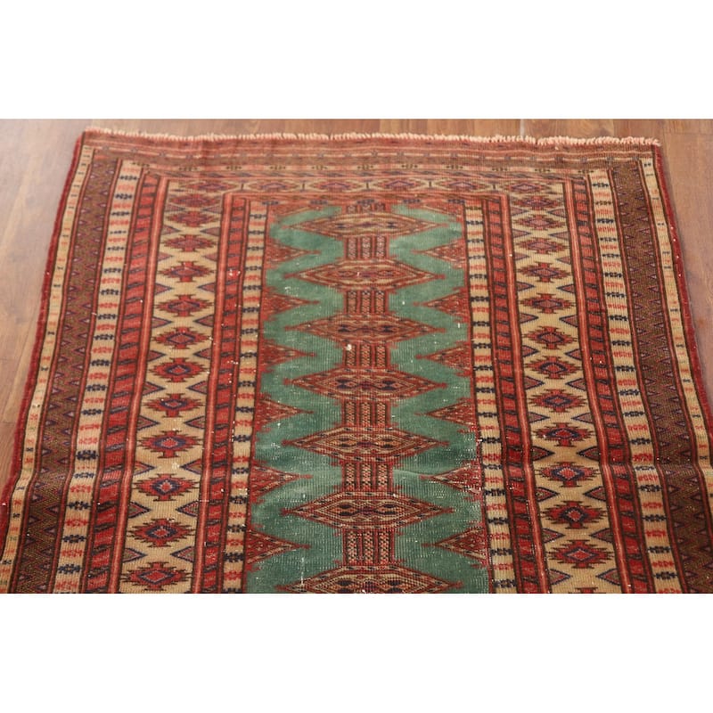 Hand Knotted Oriental 100% Wool Carpet Traditional Geometric Green Bokhara Area Rug - 4' 6'' X 3' 2''
