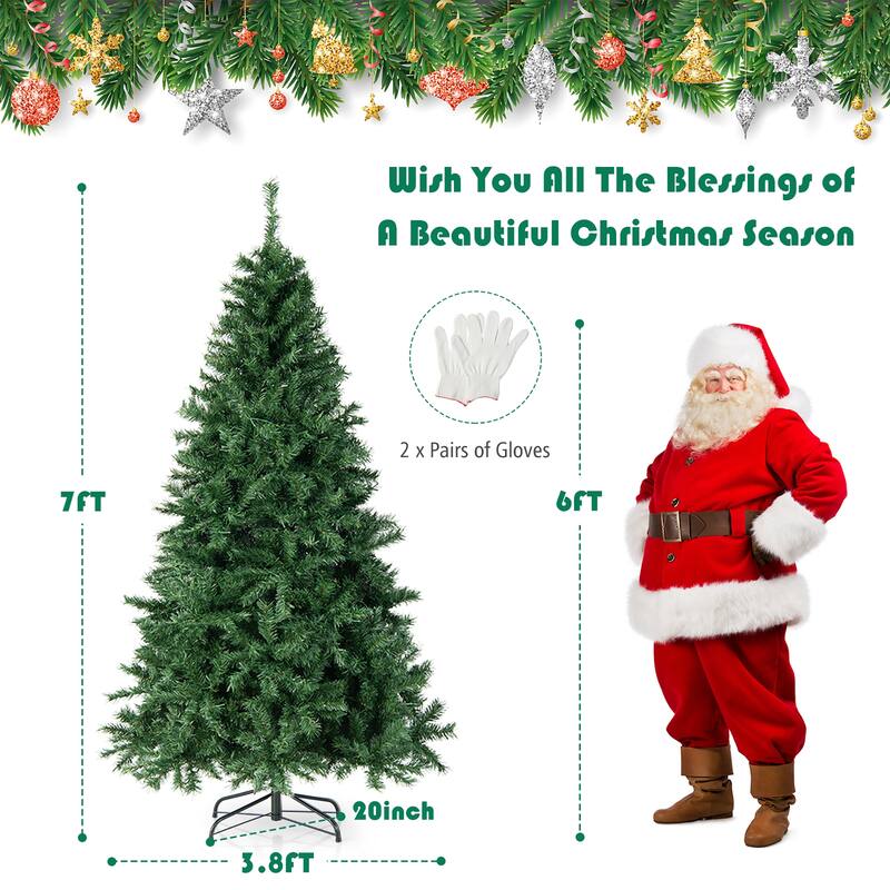Gymax 7FT Pre-Lit Hinged Artificial Christmas Tree Decor Tree 3-Minute