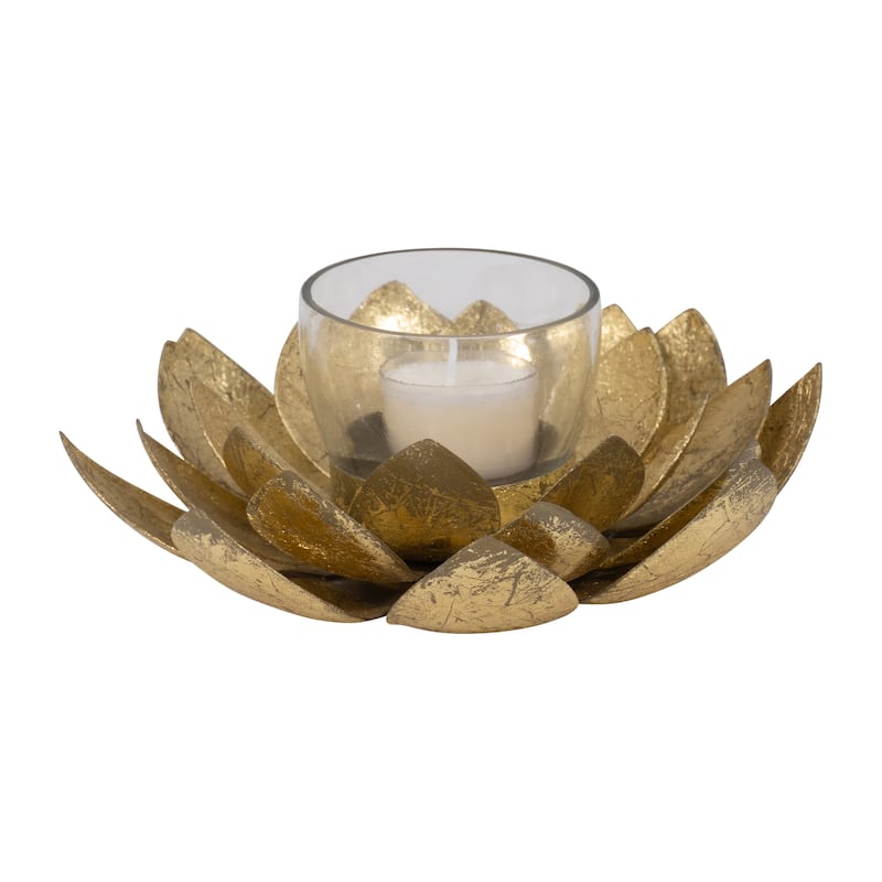 8" Lotus Candle Holder Contemporary Gold Metal Decorative Votive Candle Holder for Home or Event Decor Decorative - 8" x 8" x 3"
