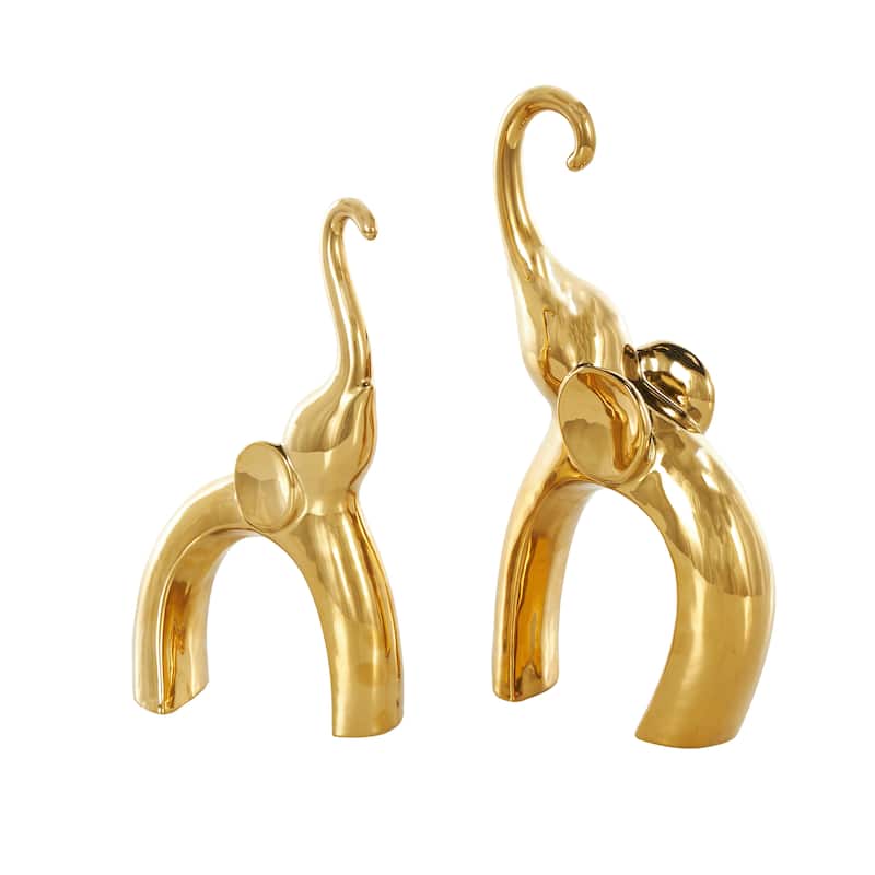 Ceramic Elephant Abstract Arched Cutout Sculpture - Set of 2 Silver or Gold - Roche River Decor