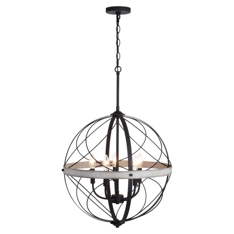 Montclare Black and White Ash Wood Farmhouse Cage Pendant Ceiling Light