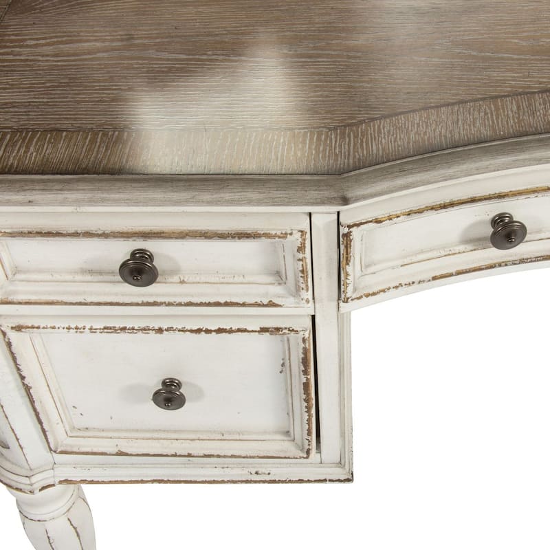 Magnolia Manor Antique White and Weathered Bark Vanity Desk