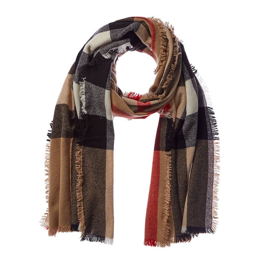 burberry fringed check wool scarf