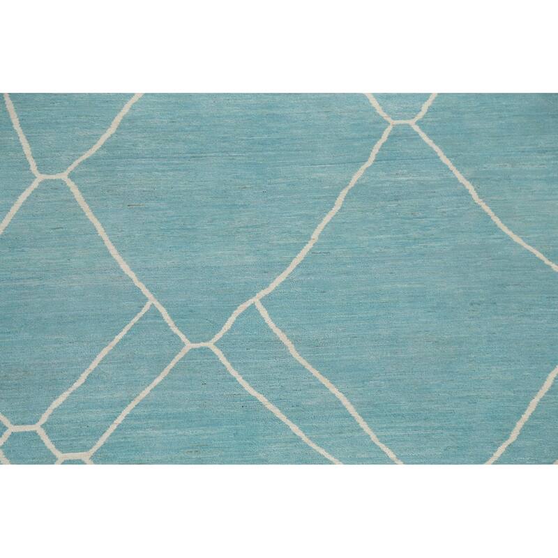 Turquoise Moroccan Vegetable Dye Oriental Wool Area Rug Hand-knotted - 6'4" x 9'8"