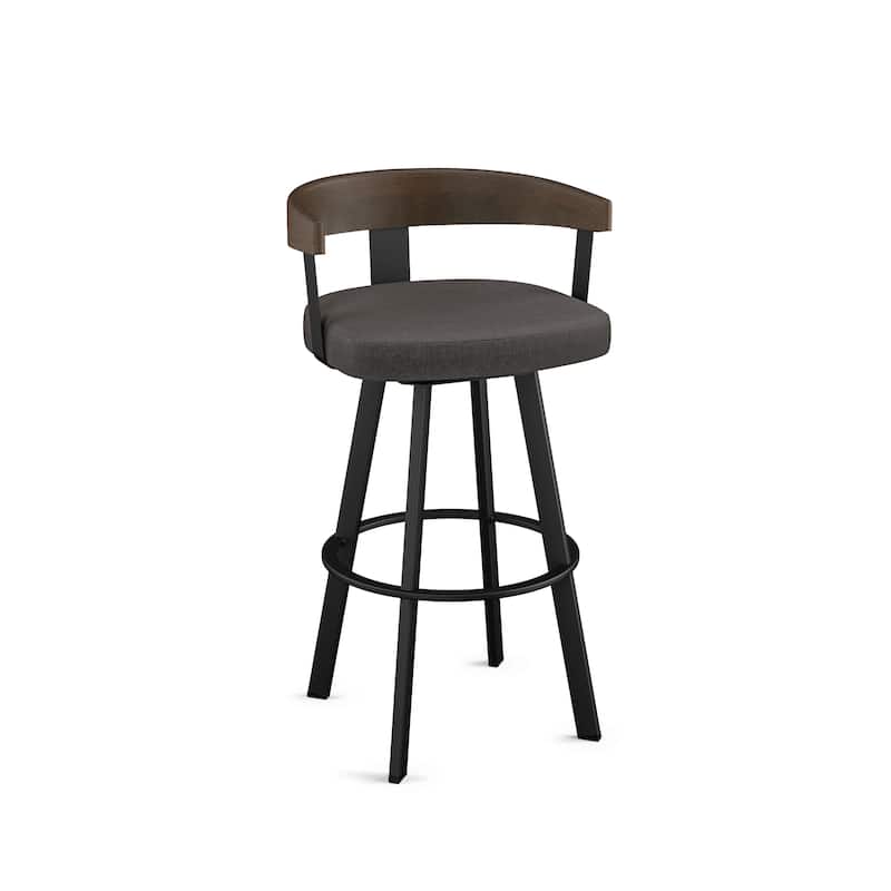 Amisco Lars Swivel Counter and Bar Stool - Black Metal / Charcoal Grey Polyester - Counter Height