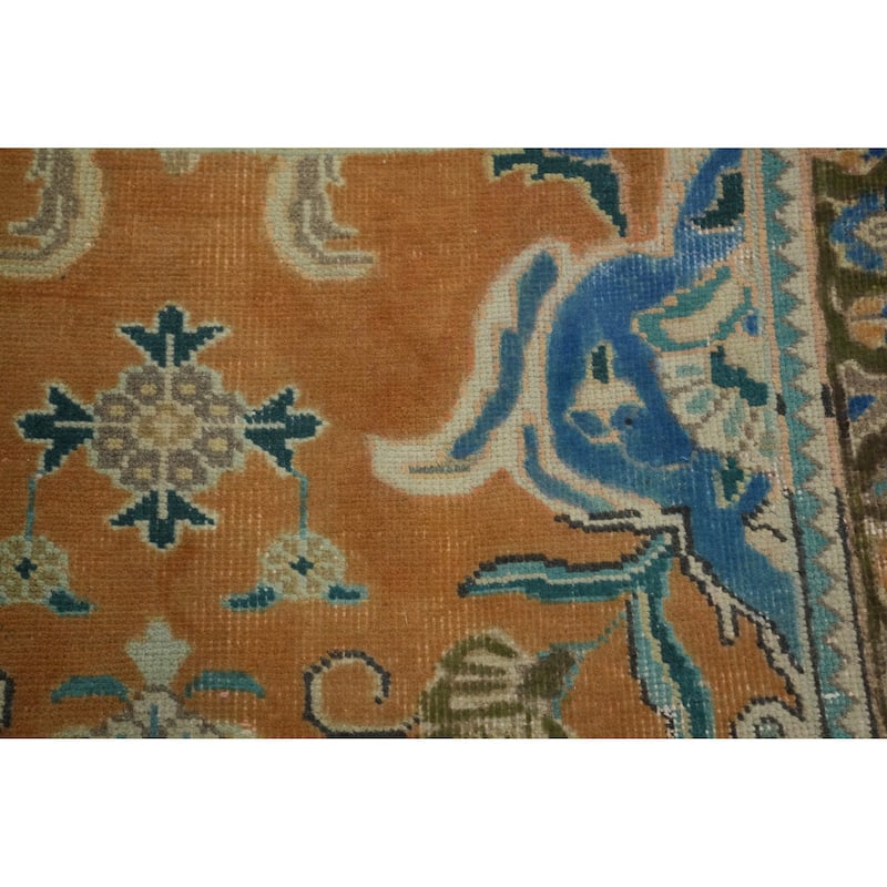 Hand Knotted Oriental 100% Wool Carpet Traditional Floral Oranges & Rust Tabriz Area Rug - 4' 10'' X 3' 0''