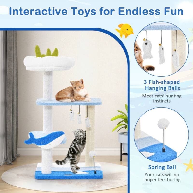 3-layer cat tree, cat climbing frame, multi-functional activity center Marine theme design - Multi