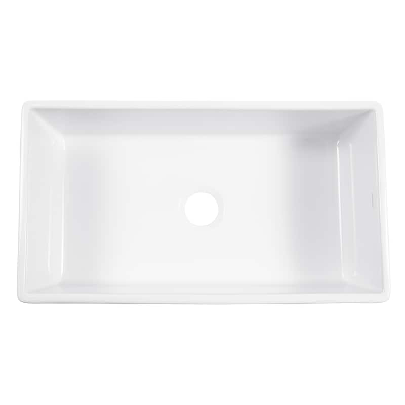 Austen Crisp White Fireclay 33" Farmhouse Apron Front Undermount Single Bowl Kitchen Sink with Bruton Black Faucet Kit