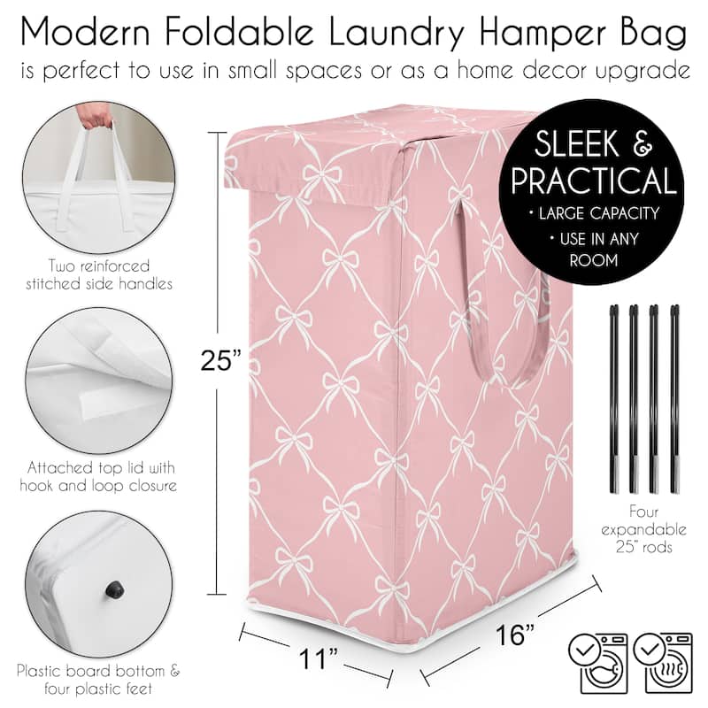Sweet Jojo Designs Pink Bows Girl Foldable Laundry Hamper with Handles - Coquette Shabby Chic Vintage, Ballerina, Dancer, Ballet