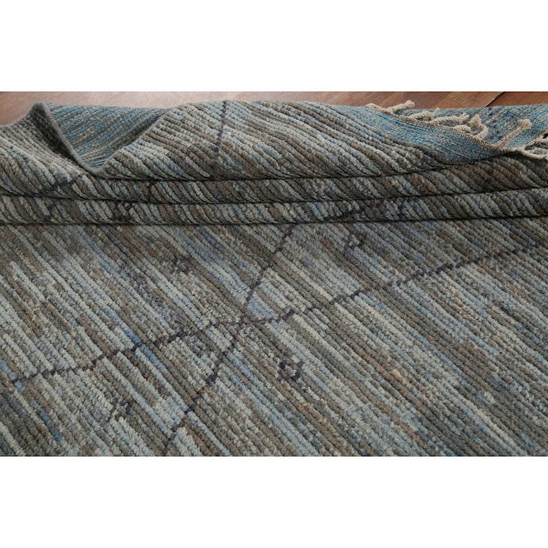 All-Over Trellis Striped Moroccan Area Rug Handmade Wool Carpet - 8'3"x 11'4"