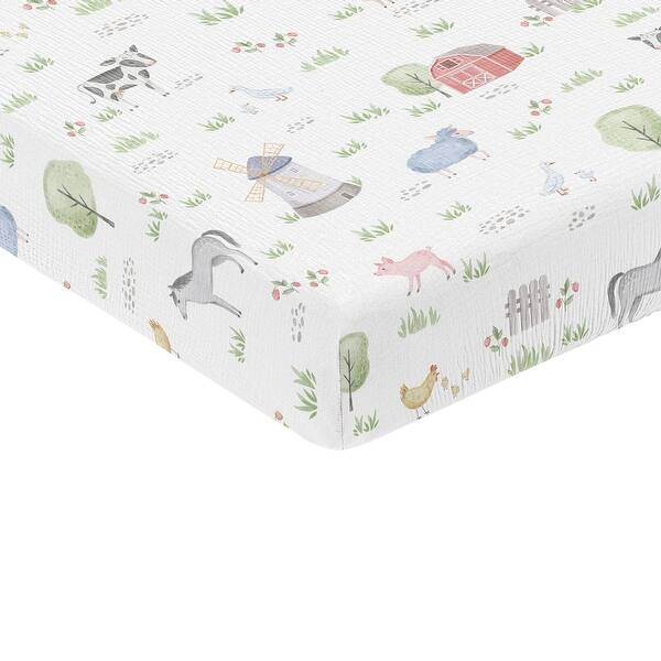 slide 2 of 6, Sweet Jojo Designs Farm Animals Boy or Girl Gender Neutral Unisex Muslin 100% Cotton Fitted Crib Sheet - Farmhouse Barn Horse