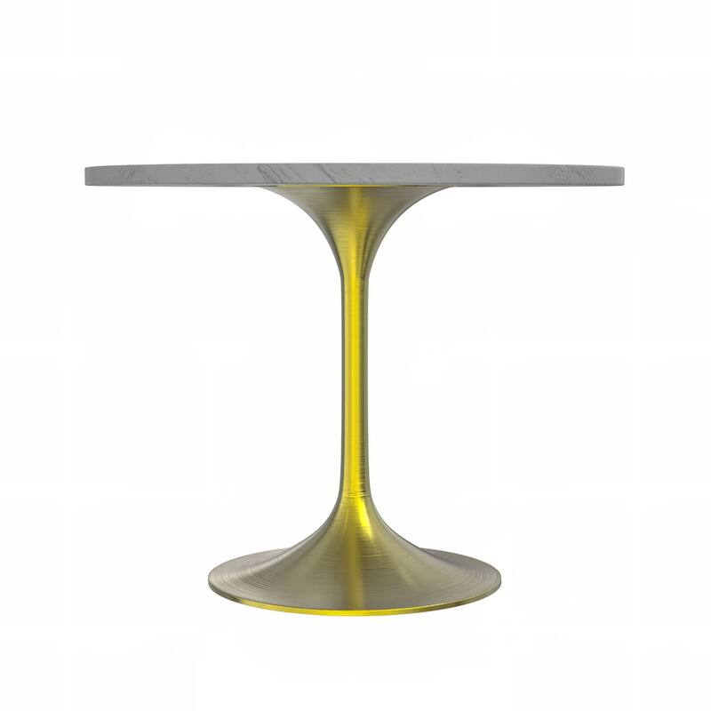 LeisureMod Verve Round Dining Table with Resin TableTop and Brushed Gold Base for Kitchen & Dining Room