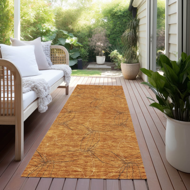Machine Washable Indoor/ Outdoor Abstract Contemporary Chantille Rug - Copper - 2'3" x 7'6"