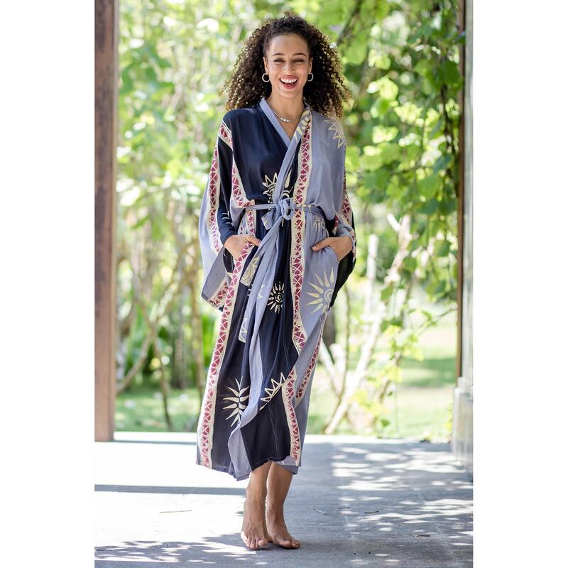 Novica Handmade Chakra Burst Hand-Stamped Batik Rayon Robe