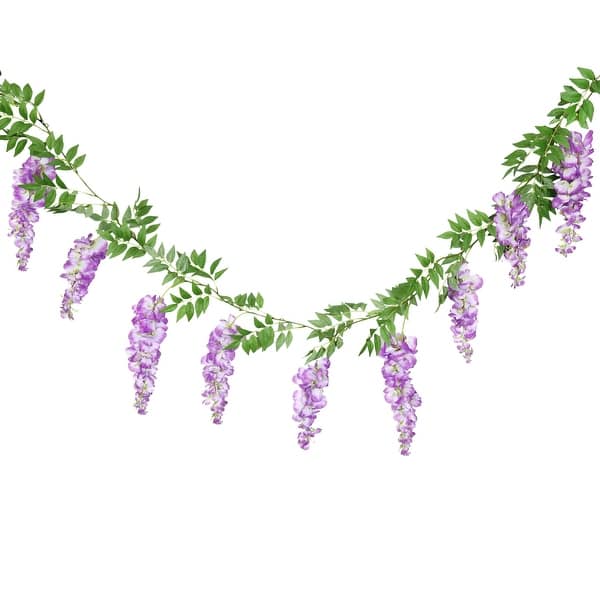 Set of 2 Lavender Artificial Wisteria Flower Garland Hanging Vine 6ft