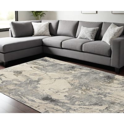 Power Loomed Distressed Abstract Modern Stain Resistant Area Rug - 126' X '94' X '0.75