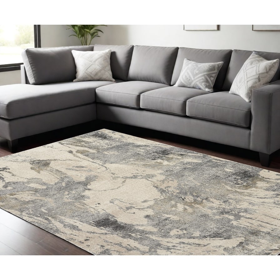 Power Loomed Distressed Abstract Modern Stain Resistant Area Rug - 126' X '94' X '0.75
